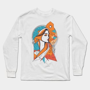 Boho Geometric Shapes with Girl Long Sleeve T-Shirt